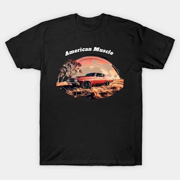 Retro classic American Muscle car sunset field vintage T-Shirt by The Dirty Gringo